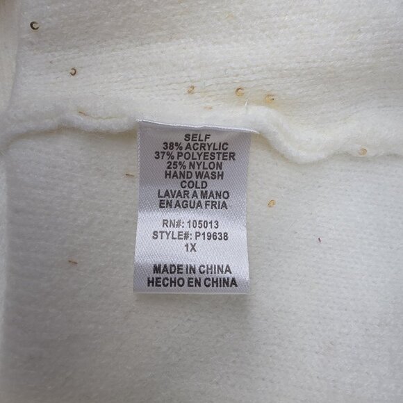 Andree By Unit Sweater Womens 1X Sequin V Neck Pullover Balloon Sleeve - Picture 6 of 8